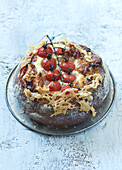 Bread with cherry tomatoes and cheese
