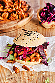 Vegan pulled soya steak burger