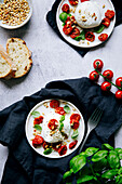 Dried oven tomatoes with mozzarella and basil