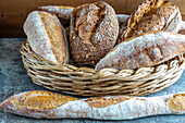 Crusty loaves in basket