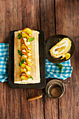 Baked apple sponge cake roll