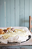 Pavlova with lemon cream and Easter decoration