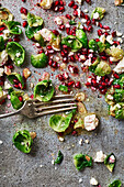 Brussels sprouts with feta and pomegranate seeds