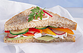 Healthy sandwich with cream cheese and vegetables