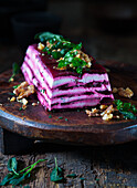 Beetroot and cream cheese terrine with walnuts