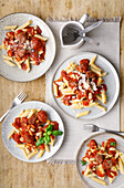 Penne with tomato sauce and meatballs