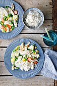 Quick chicken fricassee with rice
