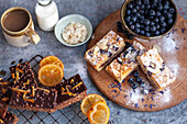 Almond blueberry and orange, with chocolate dessert bars