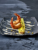 Battered king prawns with braised leek and mayo
