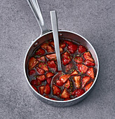 Strawberry and balsamic chutney in the saucepan