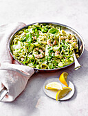 Prawn pasta with watercress and courgettes