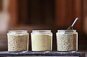 Buckwheat, oats, and millet in jars (monastic fasting)