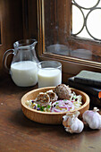 Buckwheat dumplings with apple and radish salad (monastic fasting)