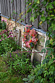 Hydrangea wreath on old window