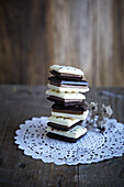 Black and white chocolate with nougat filling