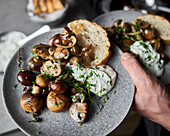 Fried mushrooms with herbs and sour cream