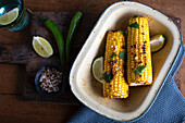 Grilled corn on the cob with lime and chilli salt