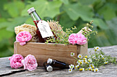 Massage oil made from St. John's wort oil, camomile, roses and marjoram