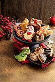 Colorful Christmas cookies on a plate