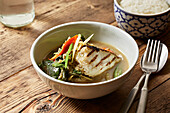 Thai curry with white fish and vegetables