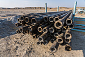 Heavy duty drill pipe on a pipe rack