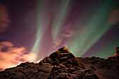 Aurora borealis behind a mountain peak, Norway