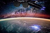 Milky Way and lightning strike on Earth, ISS image
