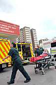 Paramedics transferring elderly patient