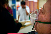 Patient wearing a breathing mask