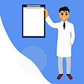 Male doctor holding clipboard, conceptual illustration