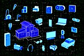 Internet of things surrounding a house, illustration