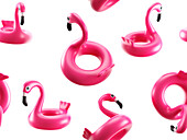 Inflatable pink flamingos, illustration