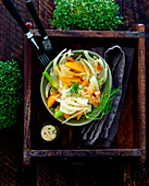 Fennel and orange salad with cress and roasted almonds