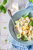 Pasta with brie cheese and basil