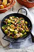 Braised brussels sprouts with mushrooms