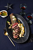 Smoked beef tenderloin with a beetroot and truffle puree