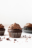 Chocolate cupcake on a white background