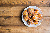 Homemade sweet tasty baked biscuits served on white plate