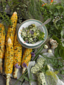 Boiled corn on the cob with herb butter