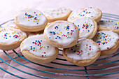 Vegan mini frosted sugar cookies and sugar pearls