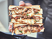 Plum and Pork Sandwich (with plum chutney, chilies, and cheese)