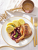 Roasted duck leg with red cabbage marmalade