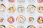 Elegantly rolled Sushi rolls (filling the frame)