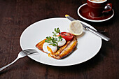 Breakfast smoked kipper with poached eggs