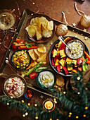 Festive platter of nibbles and dips