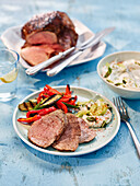 Greek style lamb with tzatziki and grilled vegetables
