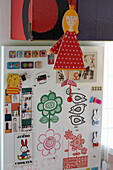 Magnets and artwork on magnetic board
