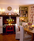 Country style cottage dining room decorated for Christmas