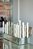 Metallic sculptural art installation and centrepiece for dining room table