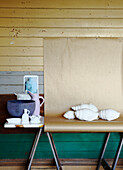 Workshop studio brown paper pinned to panelled wall Masterton New Zealand